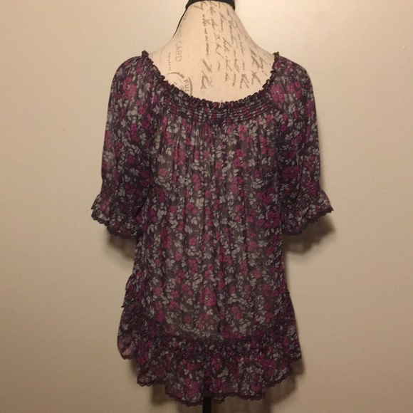 NWOT Forever 21 sheer flower print peasant blouse - Picture 6 of 8
